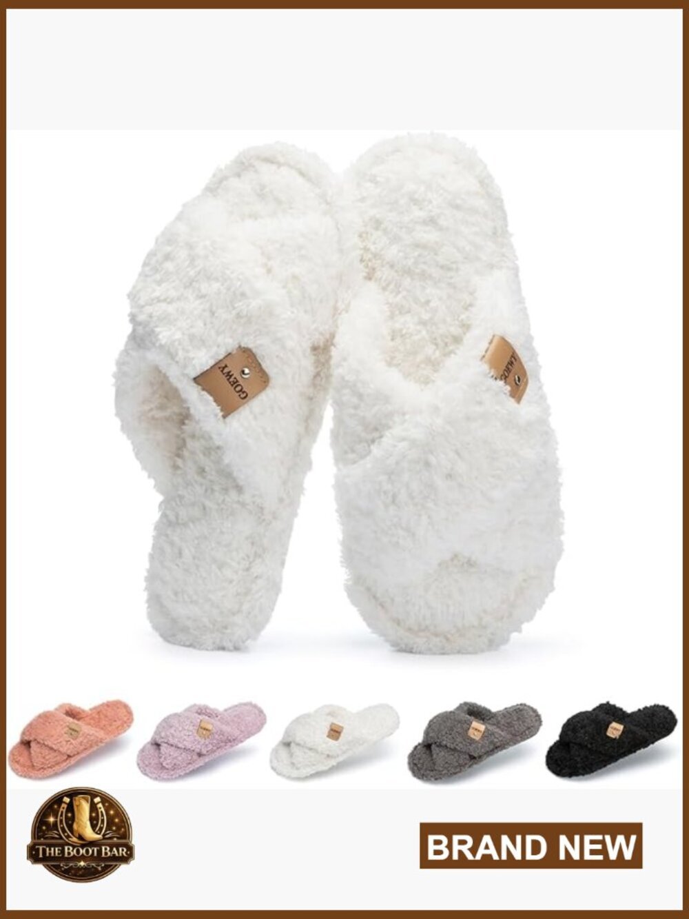 Fuzzy Open Toe Slippers with Memory Foam Cozy Cross Band Women's House Shoes